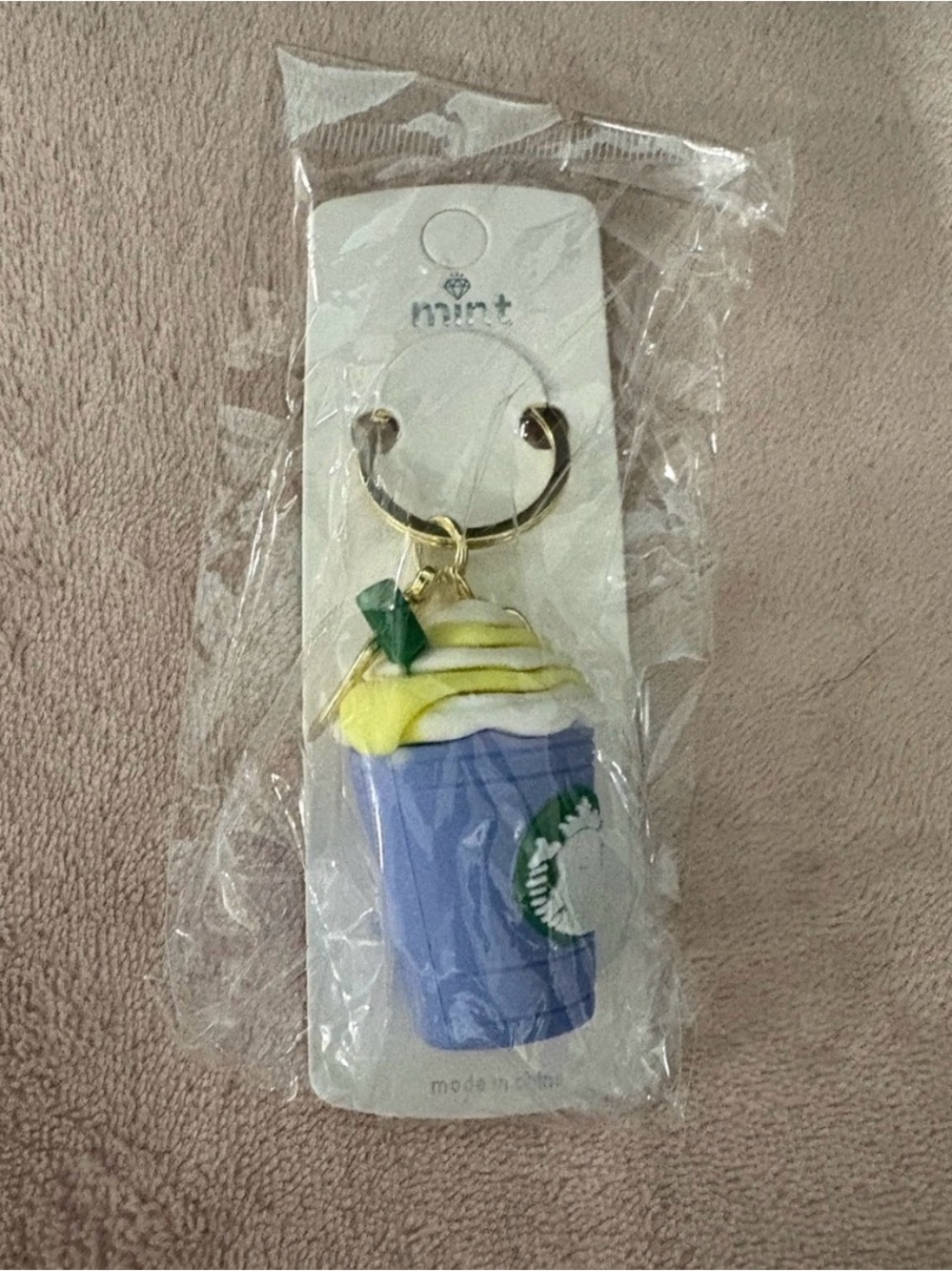 Mint Purple Bag Charm with Starbucks logo with Yellow Top